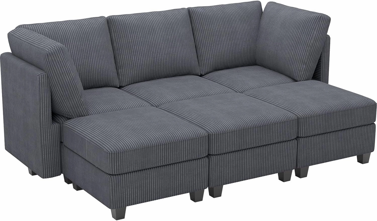 Belffin Modular Sectional Sleeper Sofa with Storage Seat 6 Seat Sleeper Sofa Bed Corduroy Sectional Couch with Reversible Chaise Dark Grey Modular Couch for Living Room