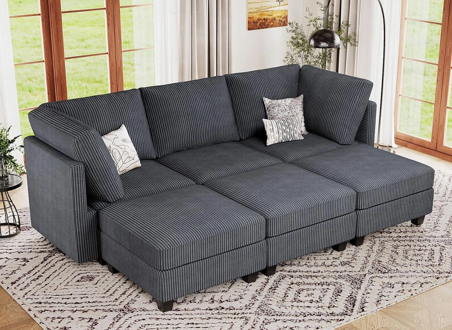 Belffin Modular Sectional Sleeper Sofa with Storage Seat 6 Seat Sleeper Sofa Bed Corduroy Sectional Couch with Reversible Chaise Dark Grey Modular Couch for Living Room