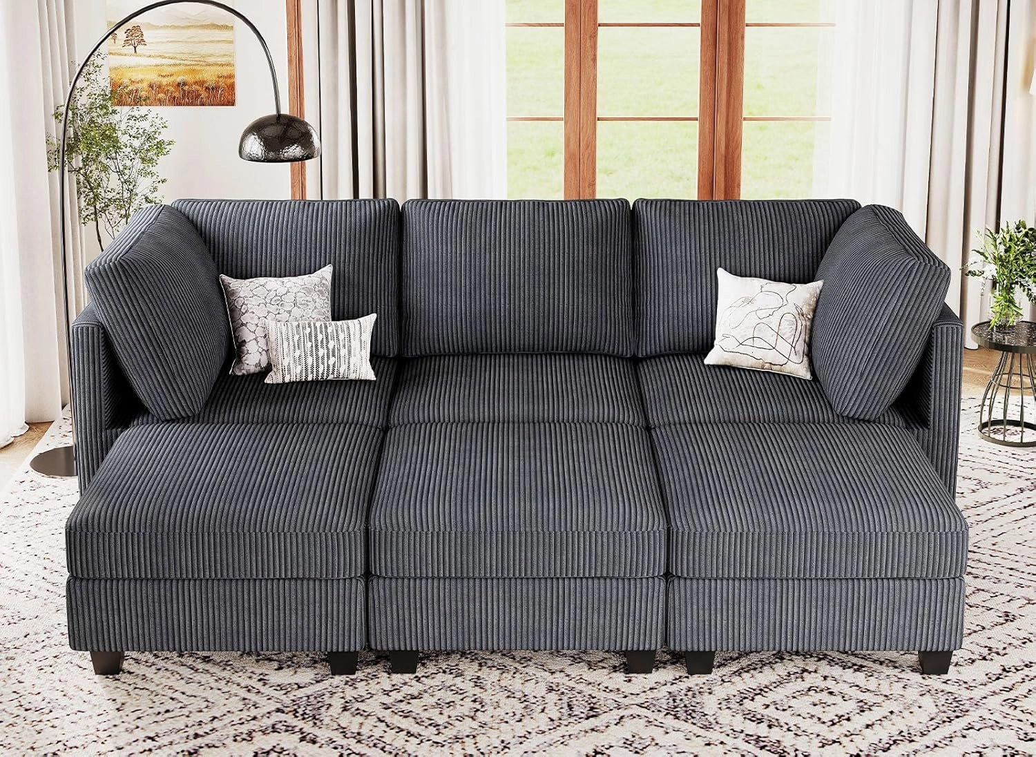 Belffin Modular Sectional Sleeper Sofa with Storage Seat 6 Seat Sleeper Sofa Bed Corduroy Sectional Couch with Reversible Chaise Dark Grey Modular Couch for Living Room