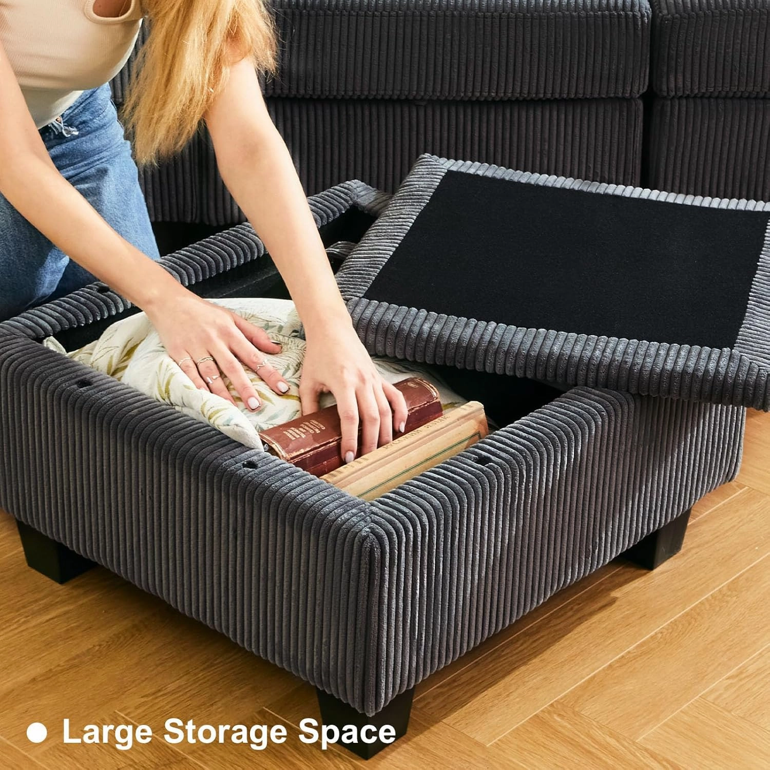 Belffin Modular Sectional Sleeper Sofa with Storage Seat 6 Seat Sleeper Sofa Bed Corduroy Sectional Couch with Reversible Chaise Dark Grey Modular Couch for Living Room