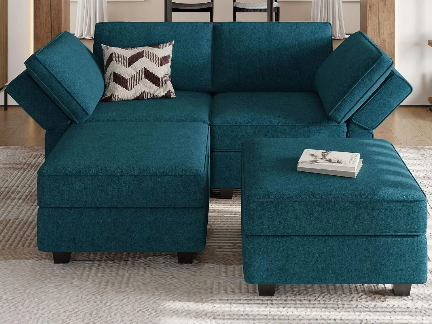 Belffin Modular Small Sofa Sectional Sleeper Couch Convertible Sectional Sofa Bed Set for Small Space Peacock Blue