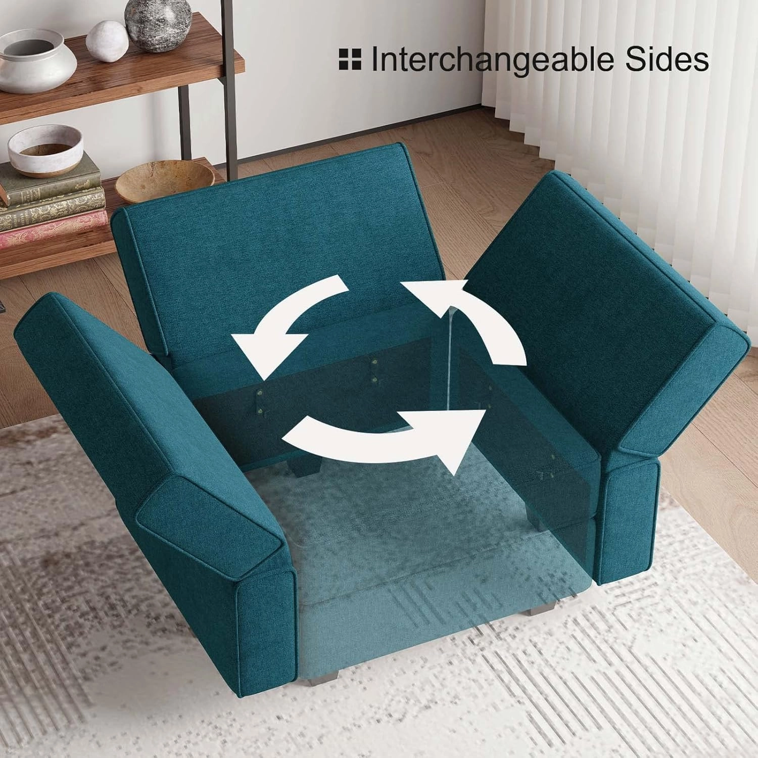 Belffin Modular Small Sofa Sectional Sleeper Couch Convertible Sectional Sofa Bed Set for Small Space Peacock Blue