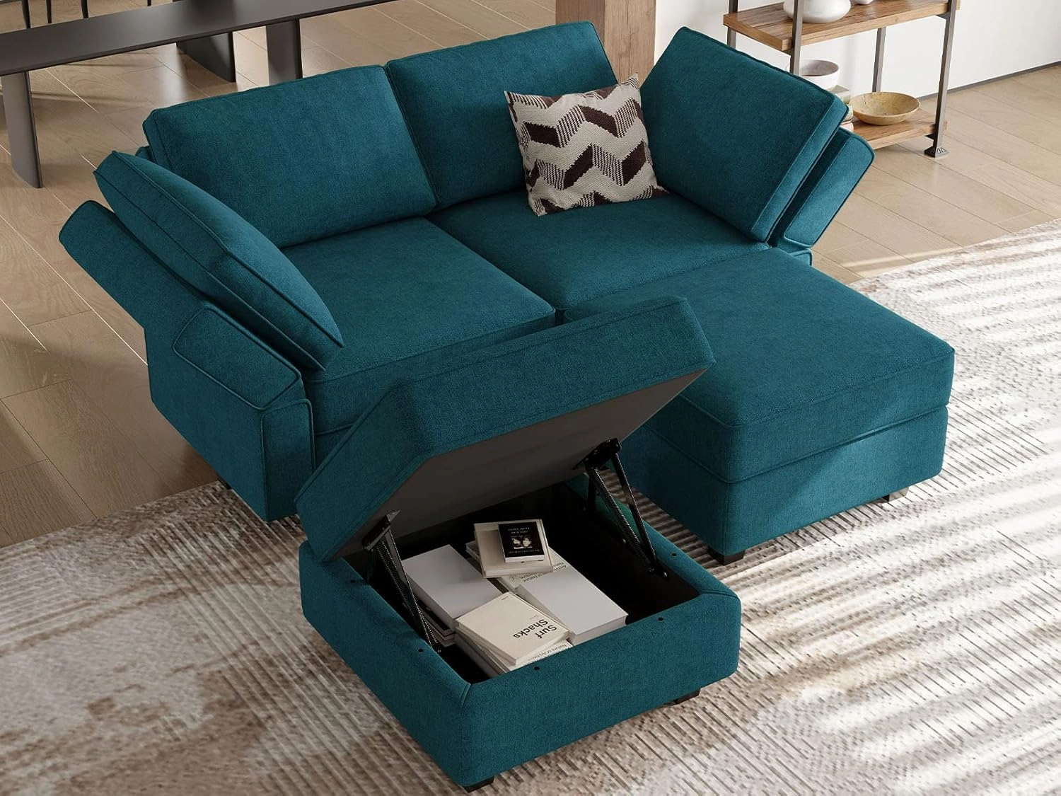 Belffin Modular Small Sofa Sectional Sleeper Couch Convertible Sectional Sofa Bed Set for Small Space Peacock Blue
