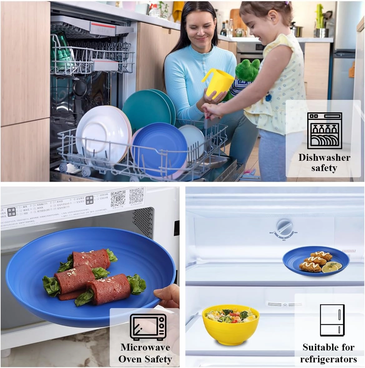 Berglander Plastic Dinnerware Sets 24pcs Service for 6, UKR Color Reusable Plates and Bowls Sets, Dish Set Include Dinner Plates, Dessert Plate, Cereal Bowls, Cups for Home, Garden, Picnic, Camping