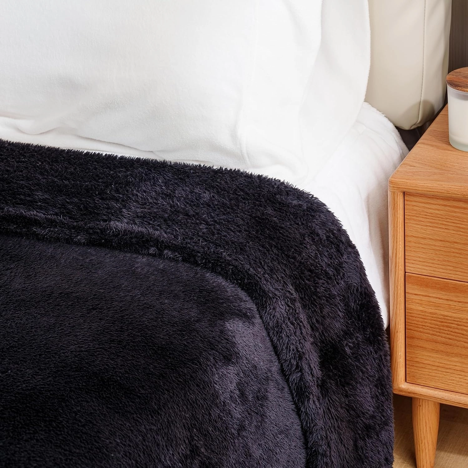 Berkshire Blanket Classic Extra-Fluffy™ Plush Blanket, Queen Size Bed Blanket, Soft Fuzzy Fluffy Long Hair Blanket for Couch Sofa Bed, Black, 90x90 Inches