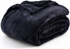 Berkshire Blanket Classic Extra-Fluffy™ Plush Blanket, Queen Size Bed Blanket, Soft Fuzzy Fluffy Long Hair Blanket for Couch Sofa Bed, Black, 90x90 Inches