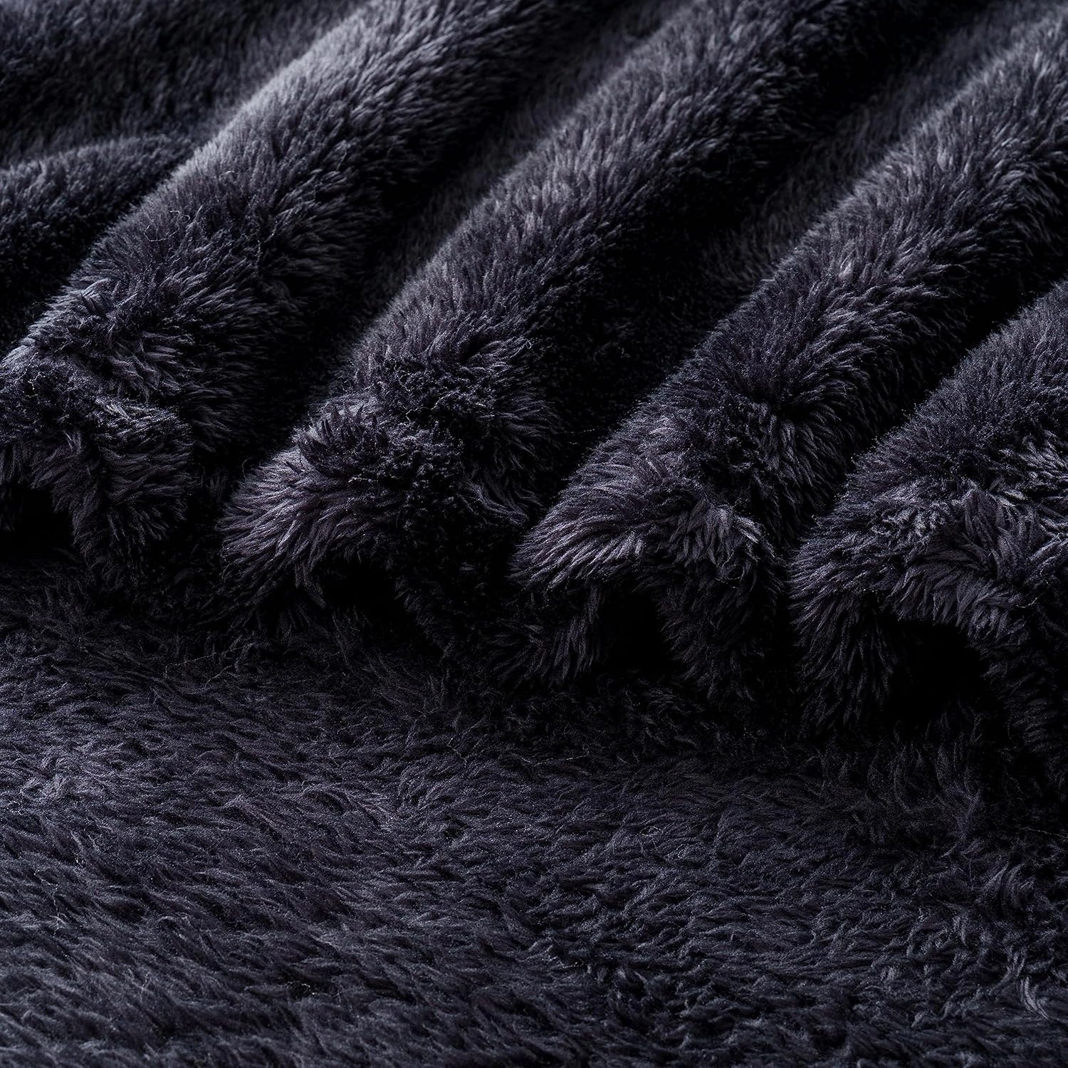 Berkshire Blanket Classic Extra-Fluffy™ Plush Blanket, Queen Size Bed Blanket, Soft Fuzzy Fluffy Long Hair Blanket for Couch Sofa Bed, Black, 90x90 Inches
