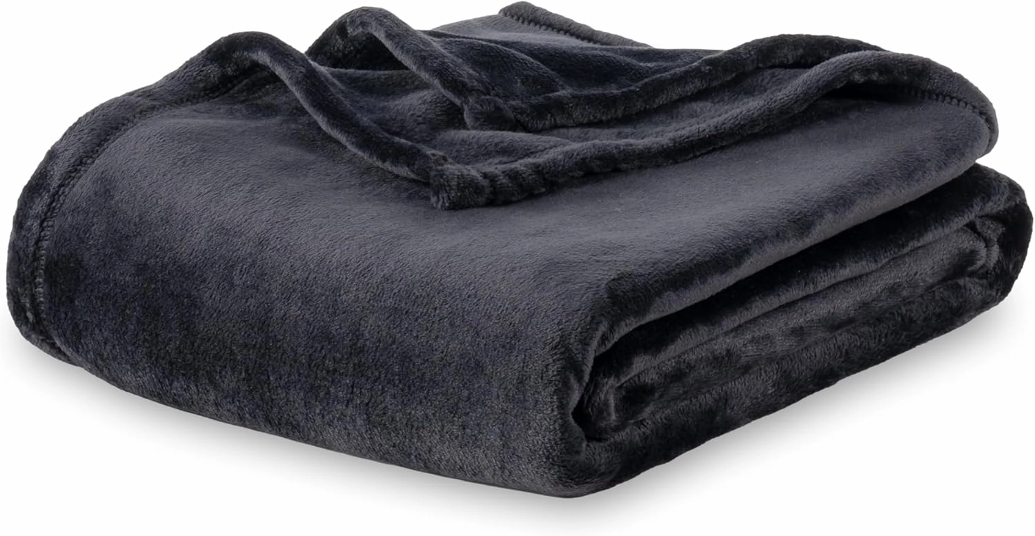 Berkshire Blanket Classic VelvetLoft® Solid Bed Blanket,King Size Bed Blanket,Lightweight Soft Fuzzy Plush Blanket for Bed and Couch,Black,90x108 Inches