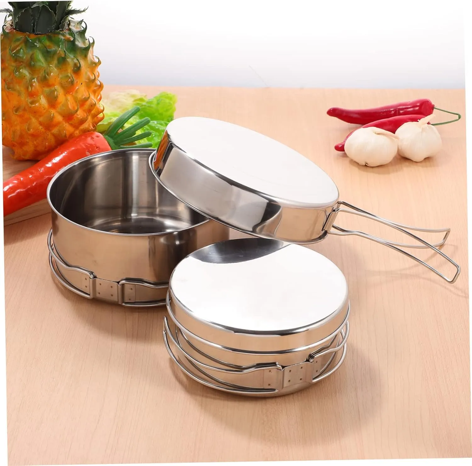 BESPORTBLE Picnic Cooker Camping Frying Pan Pots Casserole Pot with Lid Portable Grill Camping Stove Griddle Wicker