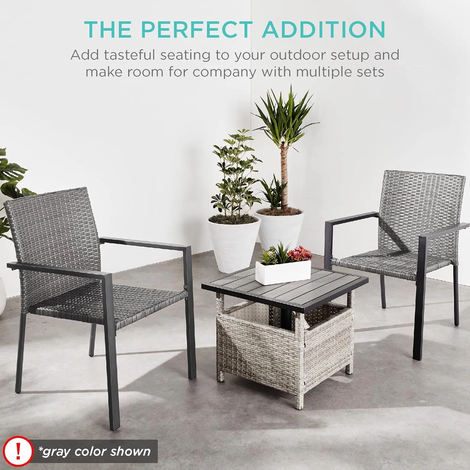 Best Choice Products Set of 2 Stackable Outdoor Wicker Dining Chairs All-Weather Firepit Armchair w/Armrests, Steel Frame for Patio, Deck, Garden, Yard - Natural