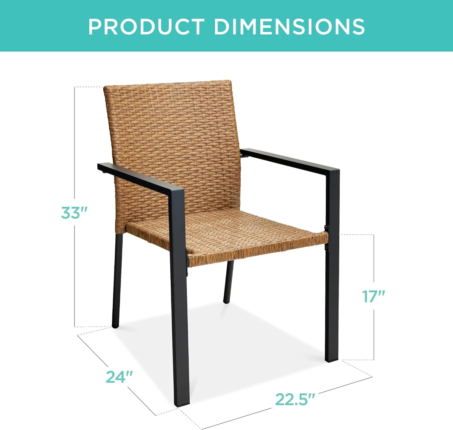 Best Choice Products Set of 2 Stackable Outdoor Wicker Dining Chairs All-Weather Firepit Armchair w/Armrests, Steel Frame for Patio, Deck, Garden, Yard - Natural