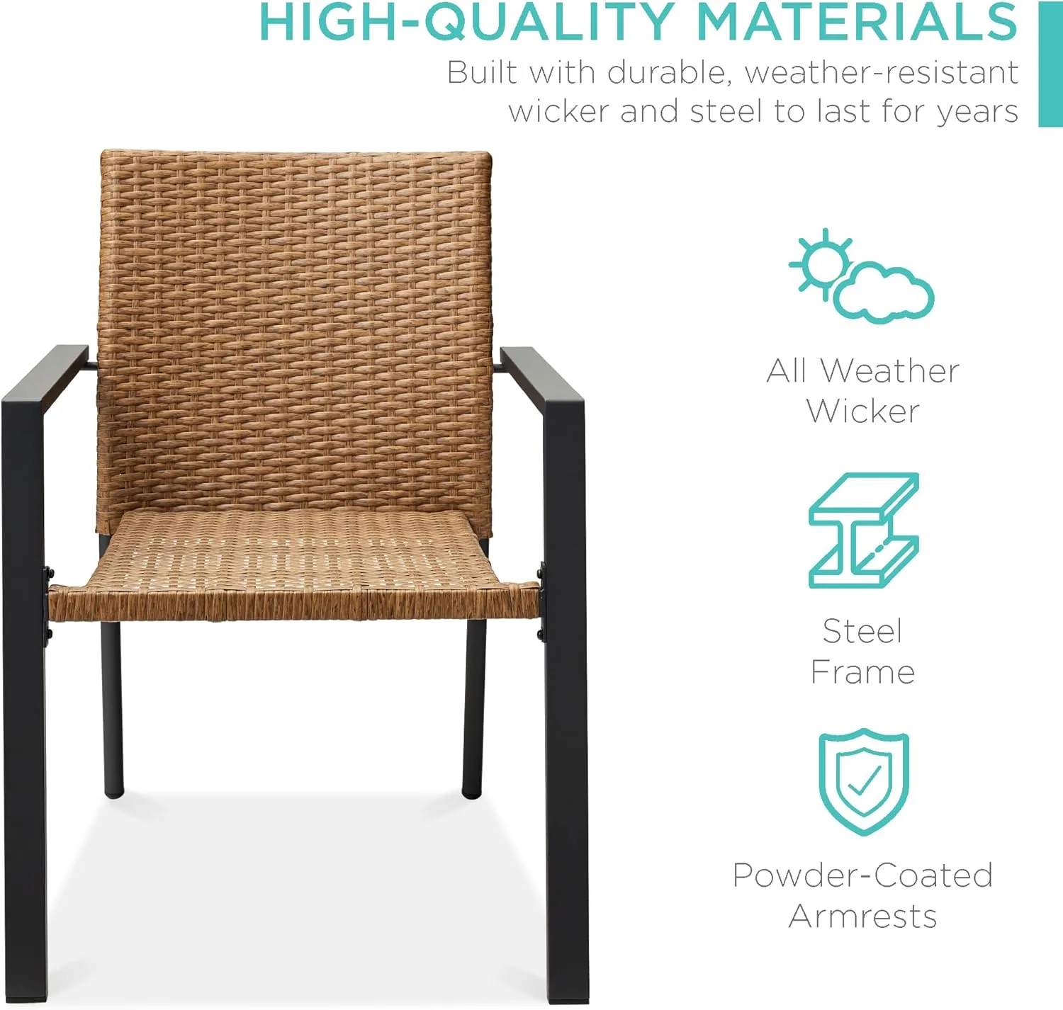 Best Choice Products Set of 2 Stackable Outdoor Wicker Dining Chairs All-Weather Firepit Armchair w/Armrests, Steel Frame for Patio, Deck, Garden, Yard - Natural