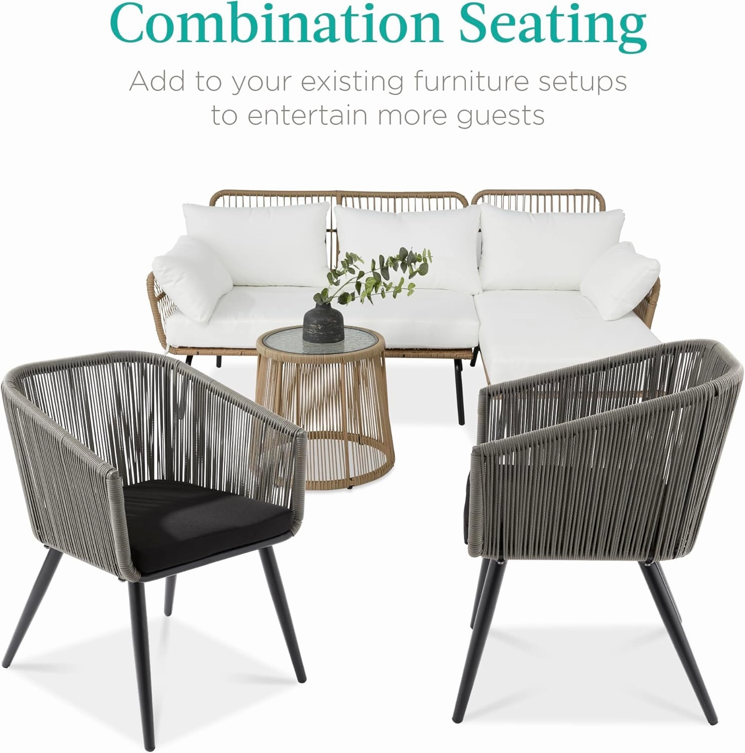 Best Choice Products Set of 2 Patio Dining Chairs, Outdoor Seating Set for Backyard, Poolside, Balcony, Indoor Use w/Woven Wicker Design, 250lb Weight Capacity - Gray/Black