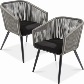 Best Choice Products Set of 2 Patio Dining Chairs, Outdoor Seating Set for Backyard, Poolside, Balcony, Indoor Use w/Woven Wicker Design, 250lb Weight Capacity - Gray/Black
