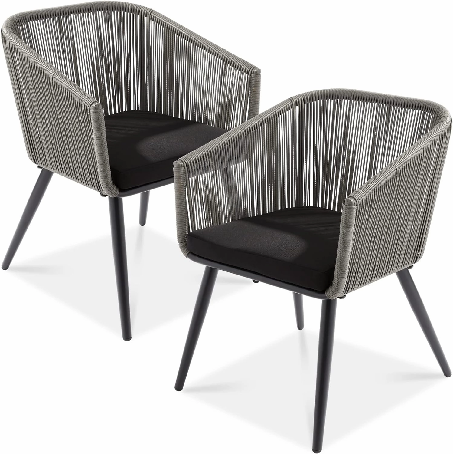 Best Choice Products Set of 2 Patio Dining Chairs, Outdoor Seating Set for Backyard, Poolside, Balcony, Indoor Use w/Woven Wicker Design, 250lb Weight Capacity - Gray/Black