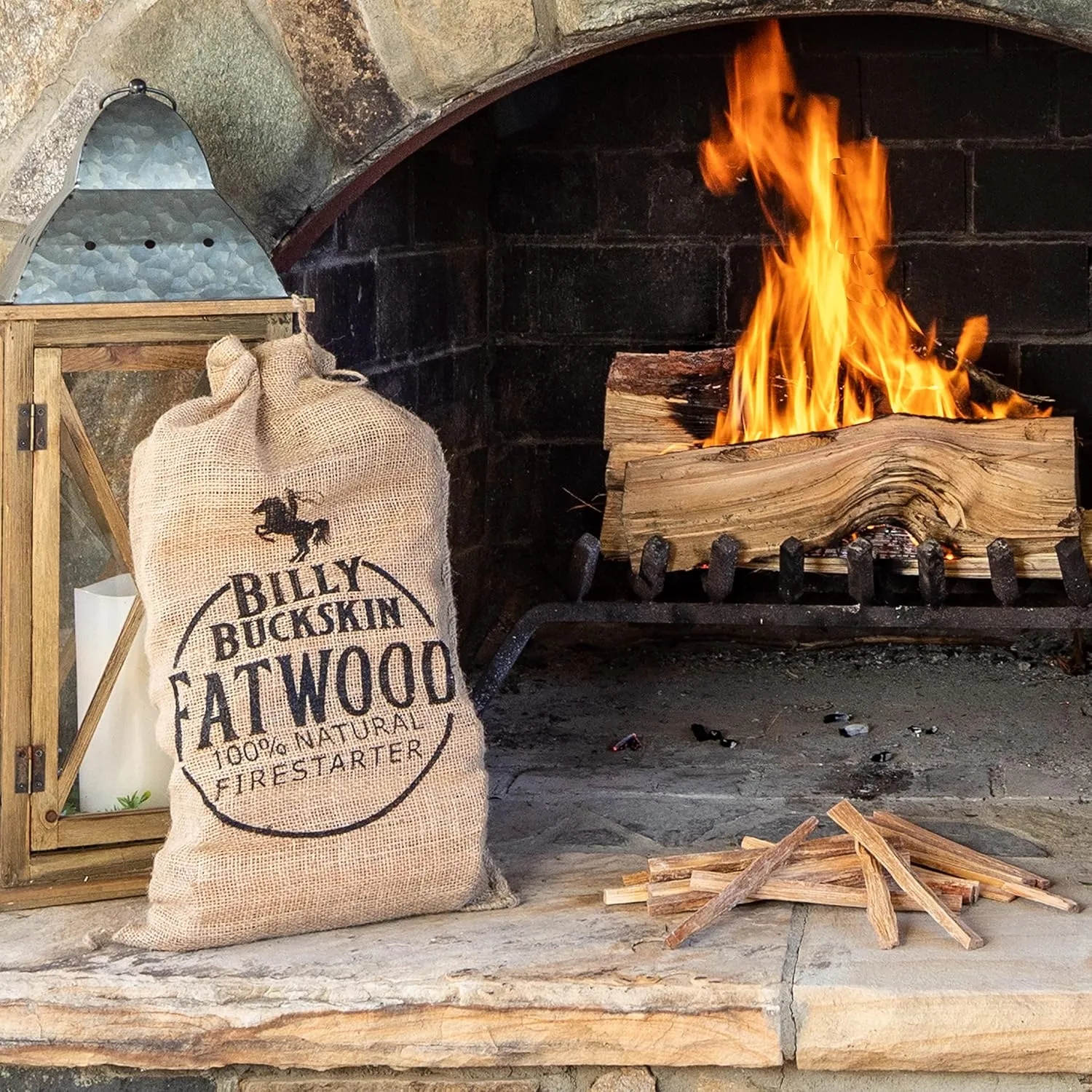 Billy Buckskin Co. 8 lb. Burlap Bag of Fatwood Fire Starter Sticks | Gift Set of Fatwood, Comes in a Stylish Burlap Bag | Start a Fire with just 2 Sticks | 8 Pound Bag