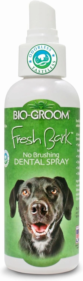 Bio-groom Fresh Bark Dog Breath Freshener - No Chew Dental Spray for Dogs & Cats, Teeth Cleaning Oral Care for Plaque & Tartar, No Brushing Required, Made in The USA - Flavorless, 4 fl oz
