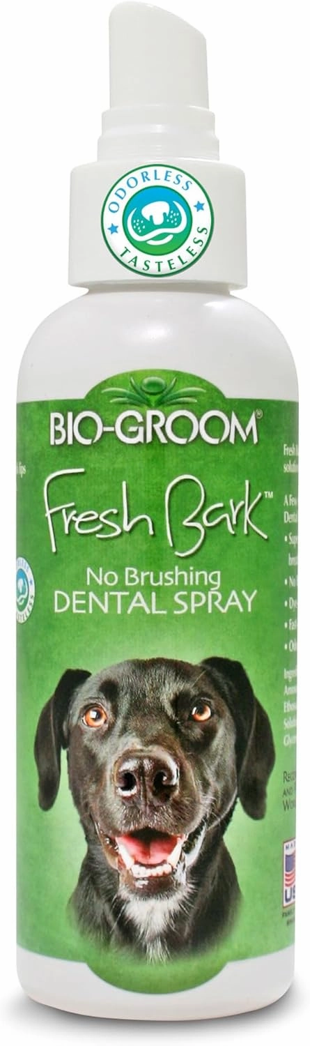 Bio-groom Fresh Bark Dog Breath Freshener - No Chew Dental Spray for Dogs & Cats, Teeth Cleaning Oral Care for Plaque & Tartar, No Brushing Required, Made in The USA - Flavorless, 4 fl oz