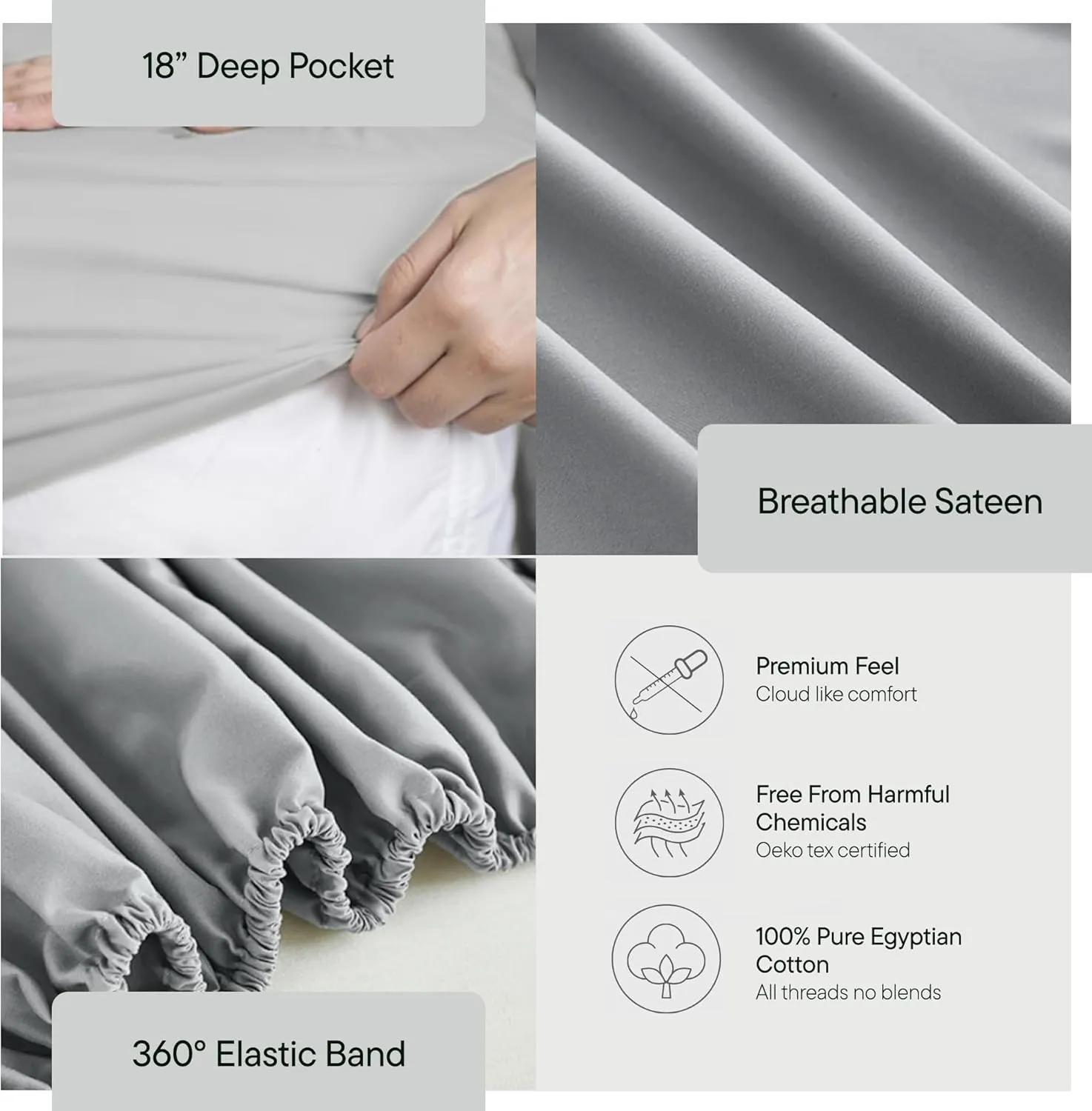 Birch & Moon 100% Certified Egyptian Cotton Sheets - 1200 Thread Count Egyptian Cotton Sheets Queen Size Bed Set Deep Pockets, 4PC Queen Sheet Set Luxury Bed Sheets Fits up to 18' Mattress (ND,Q)