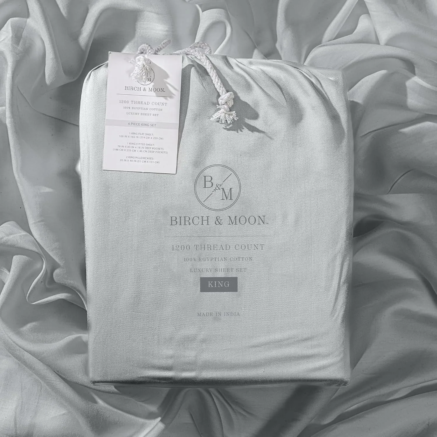Birch & Moon 100% Certified Egyptian Cotton Sheets - 1200 Thread Count Egyptian Cotton Sheets Queen Size Bed Set Deep Pockets, 4PC Queen Sheet Set Luxury Bed Sheets Fits up to 18' Mattress (ND,Q)
