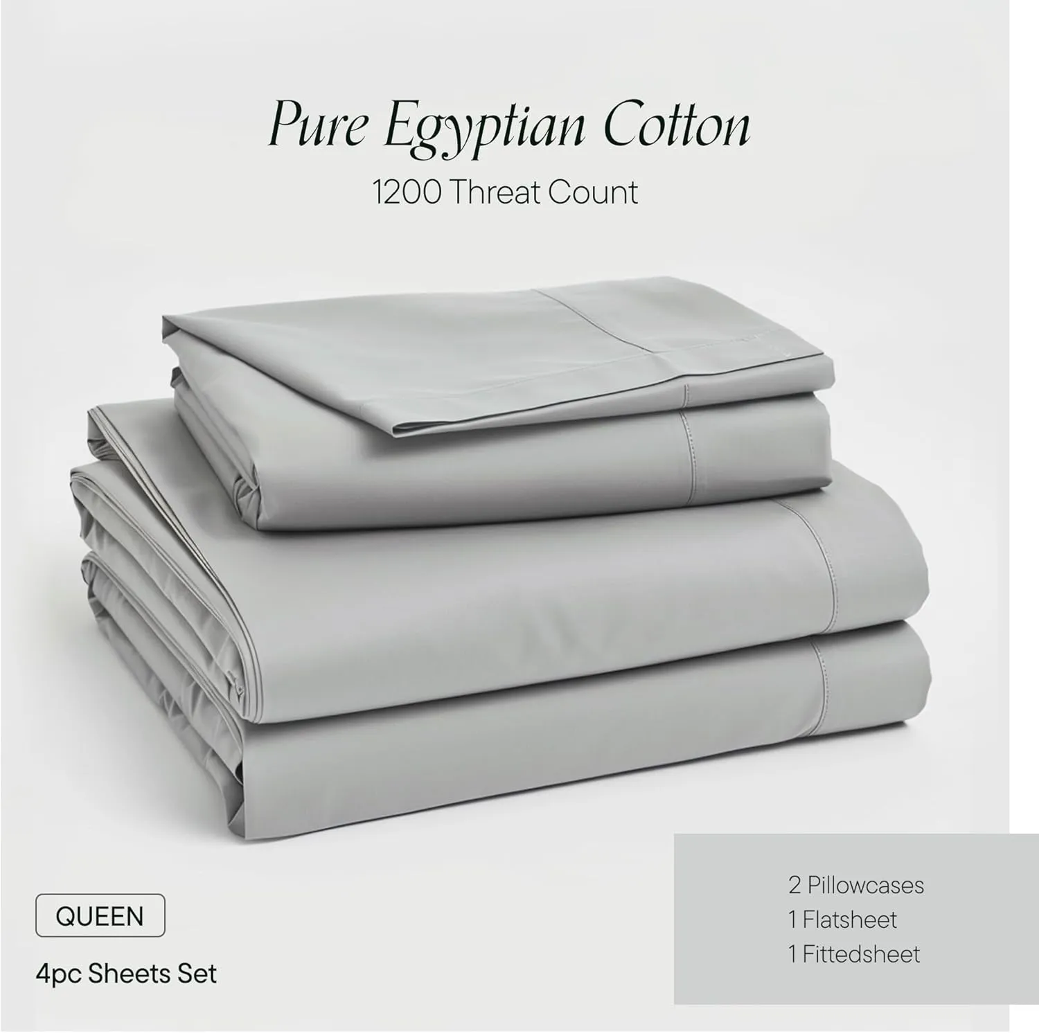 Birch & Moon 100% Certified Egyptian Cotton Sheets - 1200 Thread Count Egyptian Cotton Sheets Queen Size Bed Set Deep Pockets, 4PC Queen Sheet Set Luxury Bed Sheets Fits up to 18' Mattress (ND,Q)