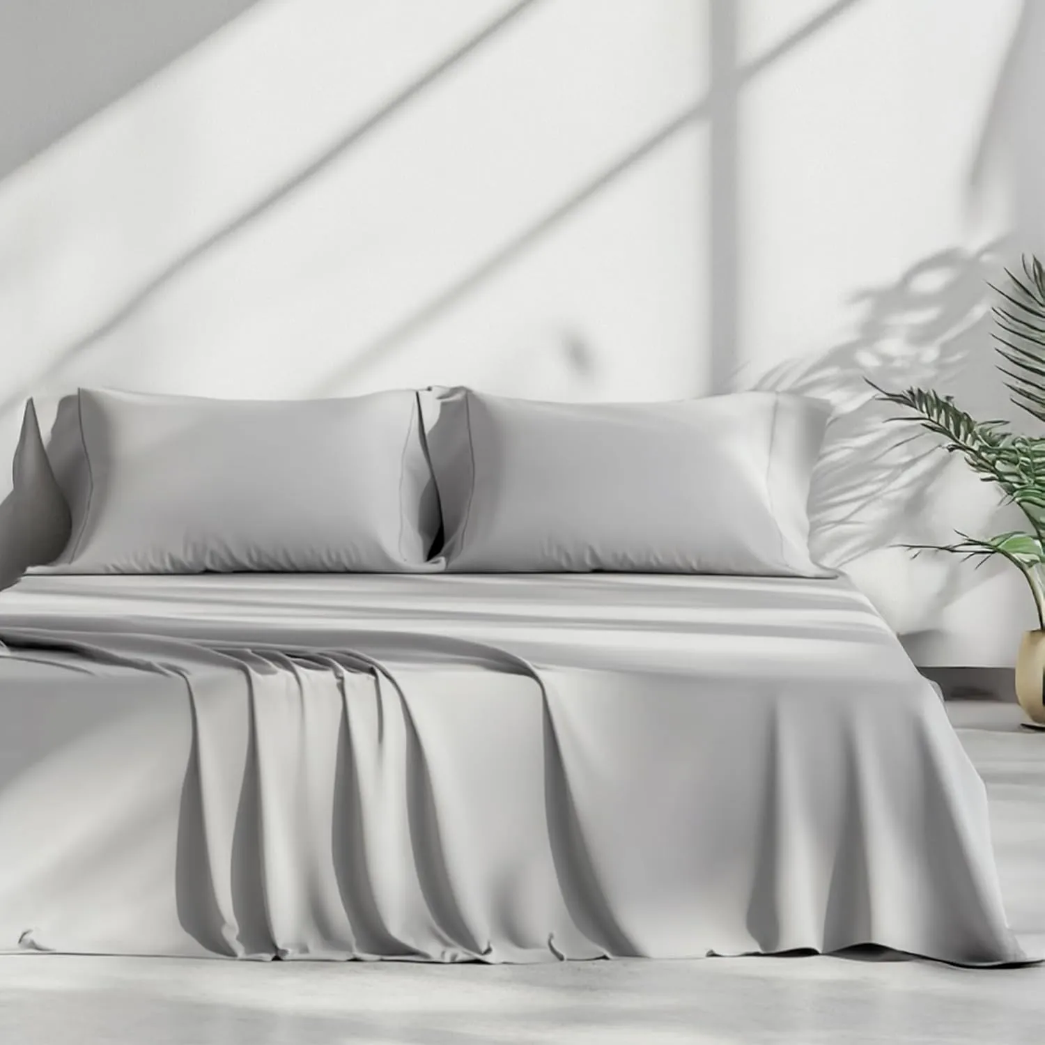 Birch & Moon 100% Certified Egyptian Cotton Sheets - 1200 Thread Count Egyptian Cotton Sheets Queen Size Bed Set Deep Pockets, 4PC Queen Sheet Set Luxury Bed Sheets Fits up to 18' Mattress (ND,Q)