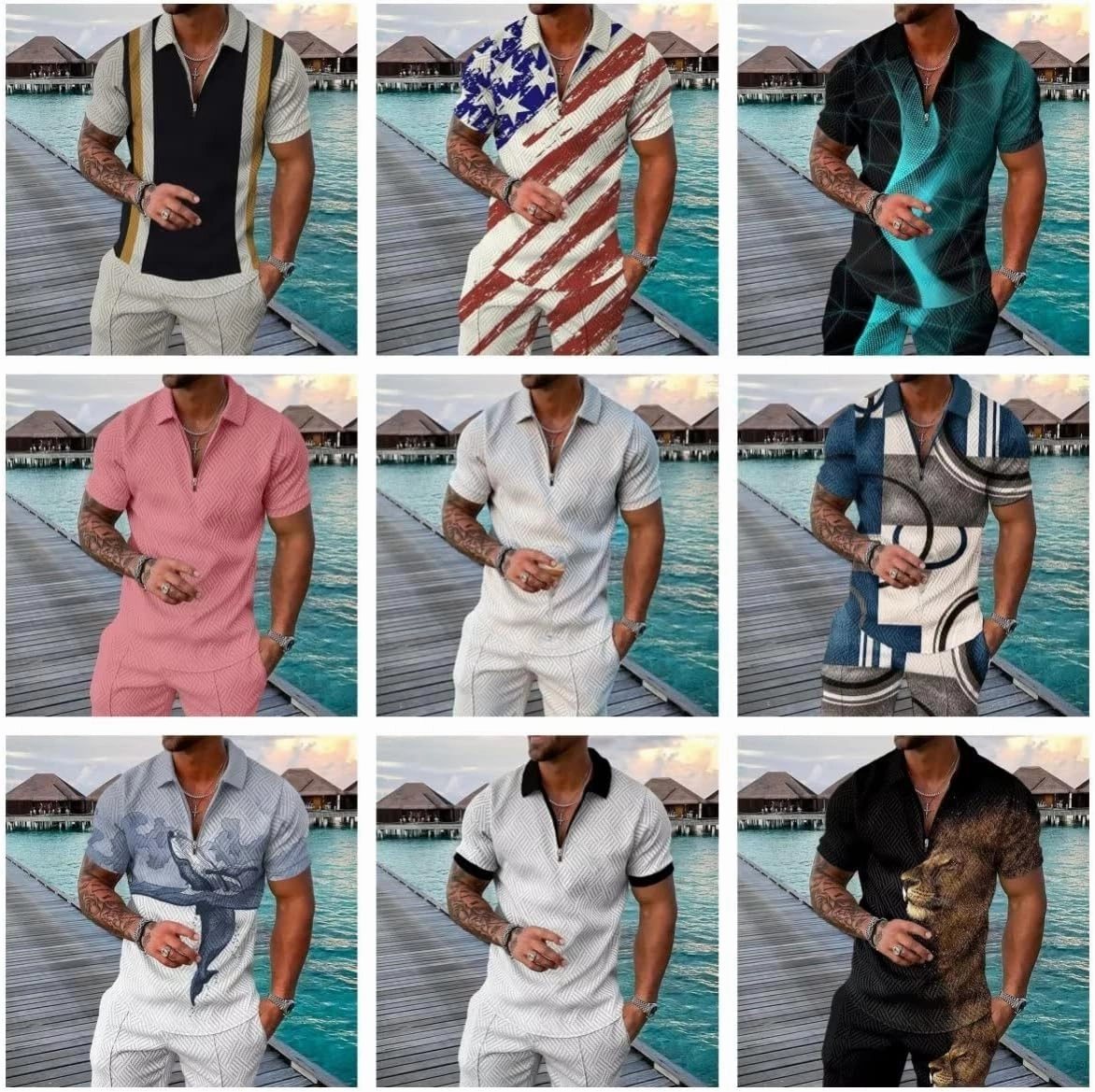 BIRW Men‘s Track Suits 2 Piece Summer Short Sets Outfits Fashion Polo Shirt Casual Short Sleeve and Shorts set
