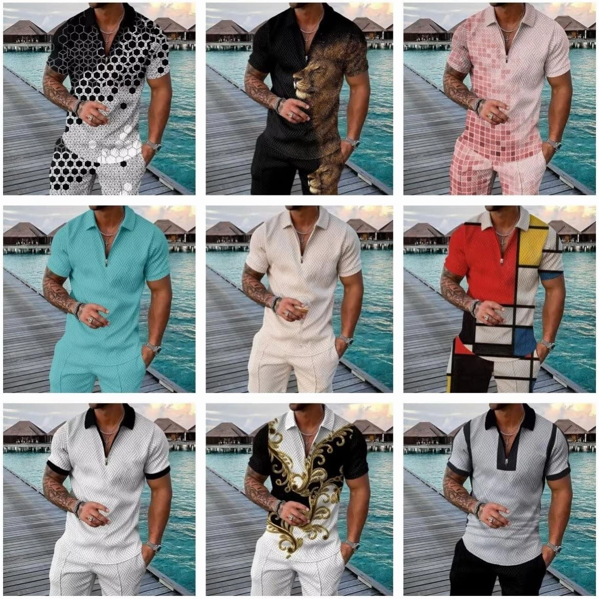 BIRW Men‘s Track Suits 2 Piece Summer Short Sets Outfits Fashion Polo Shirt Casual Short Sleeve and Shorts set