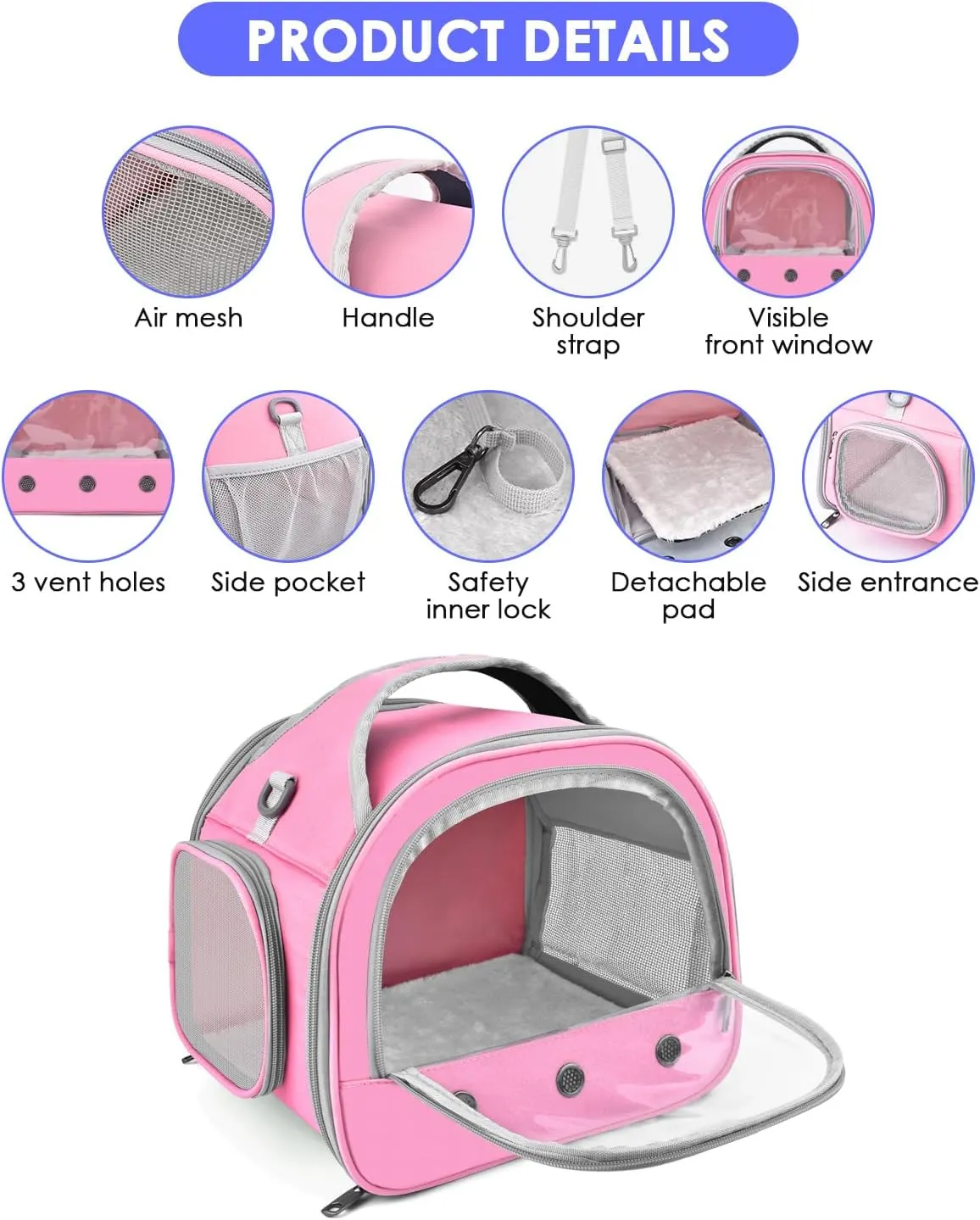 Bissap Guinea Pig Carrier Bag, Portable Small Animal Carrier Pouch for Hamster Chinchilla Bunny Hedgehog Lizard Bearded Dragon Bird Outgoing Reptile Travel Carrying Case - Pink
