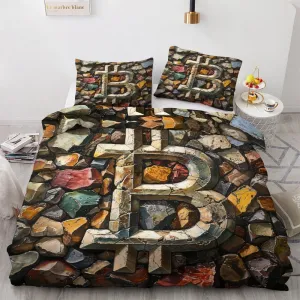 Bitcoin Duvet Cover Cal King Size Set, 3D Bedding Bedroom Decor, Comforter Cover & 2 Pillowcases 3 Pieces, Home Collection Quilt Cover