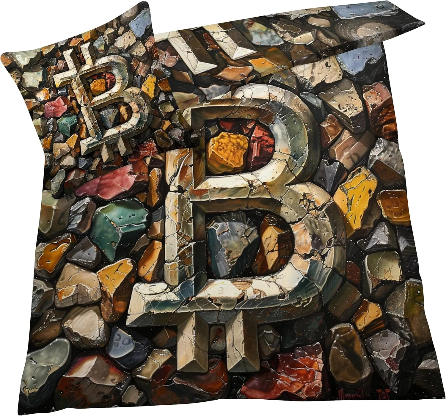 Bitcoin Duvet Cover Cal King Size Set, 3D Bedding Bedroom Decor, Comforter Cover & 2 Pillowcases 3 Pieces, Home Collection Quilt Cover