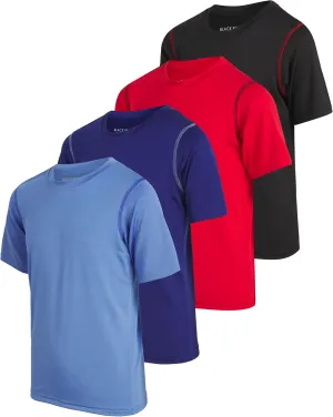 Black Bear Boys Youth Dry Fit T-Shirt - 4 Pack Active Athletic Performance Short Sleeve Shirts for Teens (Sizes: 4-18)