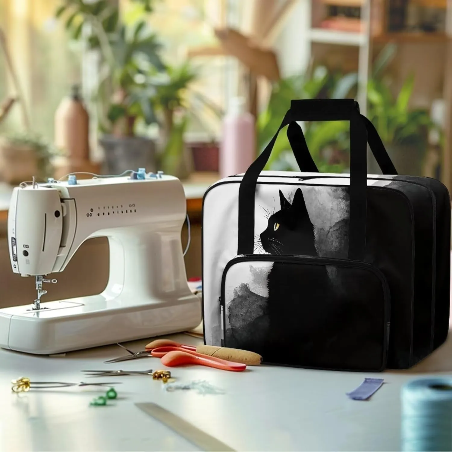 Black Cats Sewing Machine Handbag Tote Bag for Sewing Machine Portable Sewing Case Storage Organization Carrying Bag for Accessories Carrying Travel Storage Carrier