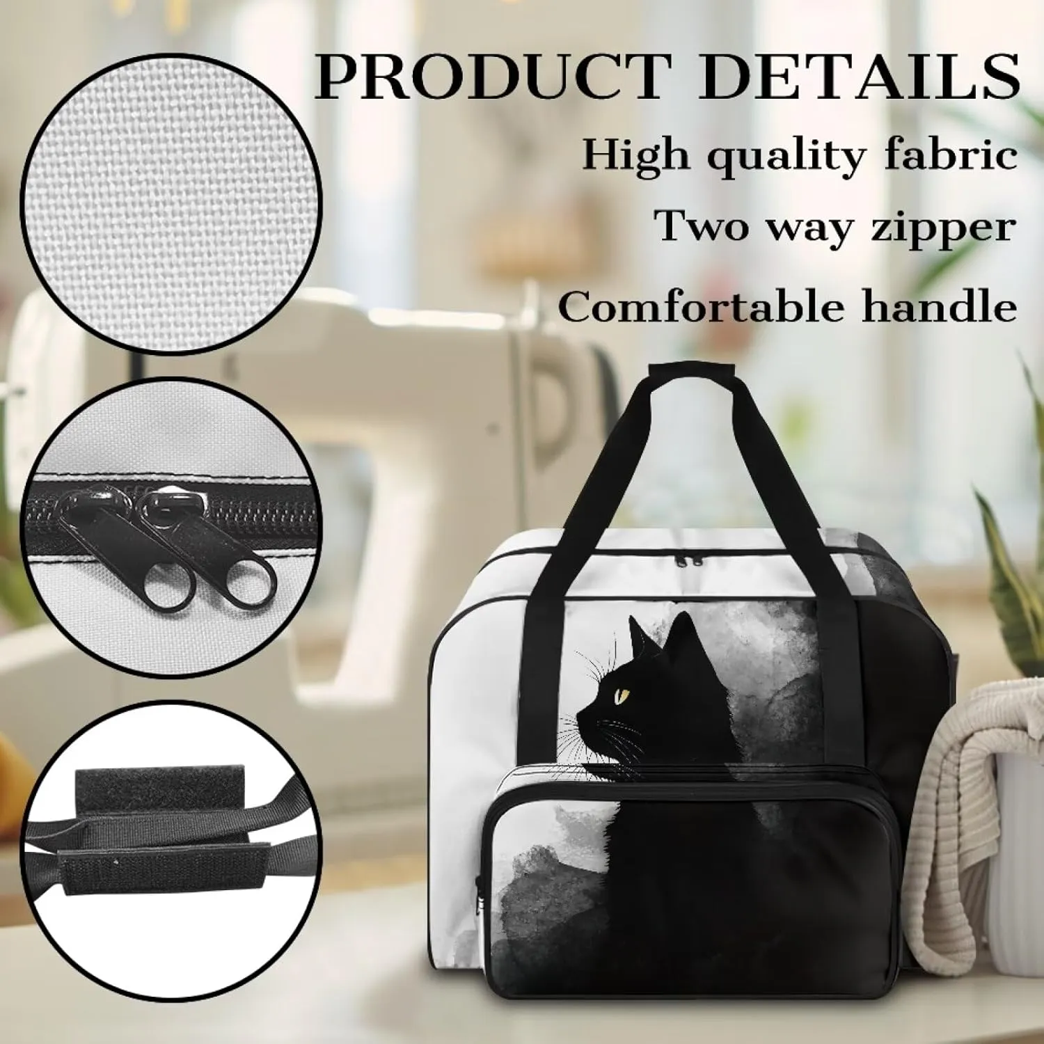 Black Cats Sewing Machine Handbag Tote Bag for Sewing Machine Portable Sewing Case Storage Organization Carrying Bag for Accessories Carrying Travel Storage Carrier