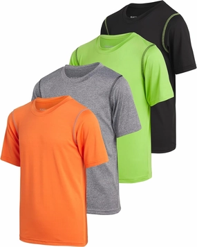Black Bear Boys Youth Dry Fit T-Shirt - 4 Pack Active Athletic Performance Short Sleeve Shirts for Teens (Sizes: 4-18)