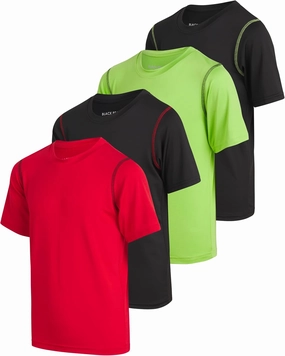 Black Bear Boys Youth Dry Fit T-Shirt - 4 Pack Active Athletic Performance Short Sleeve Shirts for Teens (Sizes: 4-18)