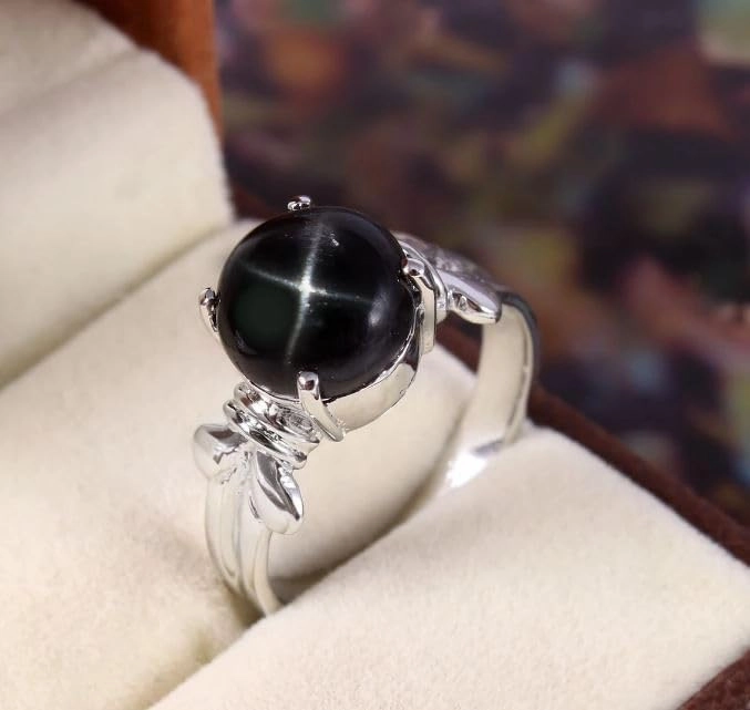 Black Star Sapphire Ring Gemstone Handmade 925 Sterling Silver Ring Stackable Engagement Rings