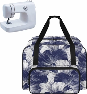 Blue Floral Sewing Machine Handbag Two Way Zipper Carrying Travel Storage Carrier Sewing Bag with Handle Sewing Box Storage Bag Compatible with Most Standard Singer, Brother
