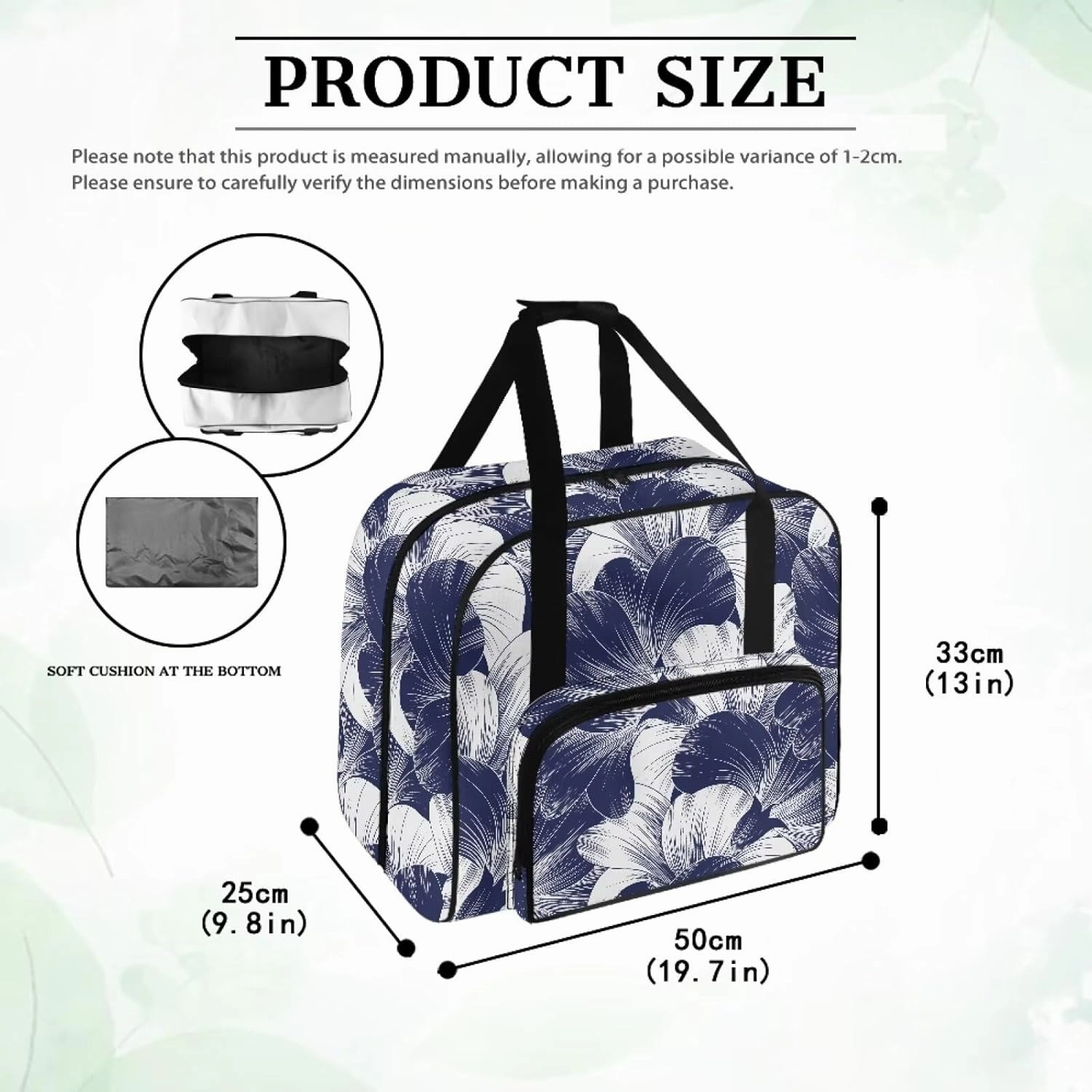 Blue Floral Sewing Machine Handbag Two Way Zipper Carrying Travel Storage Carrier Sewing Bag with Handle Sewing Box Storage Bag Compatible with Most Standard Singer, Brother