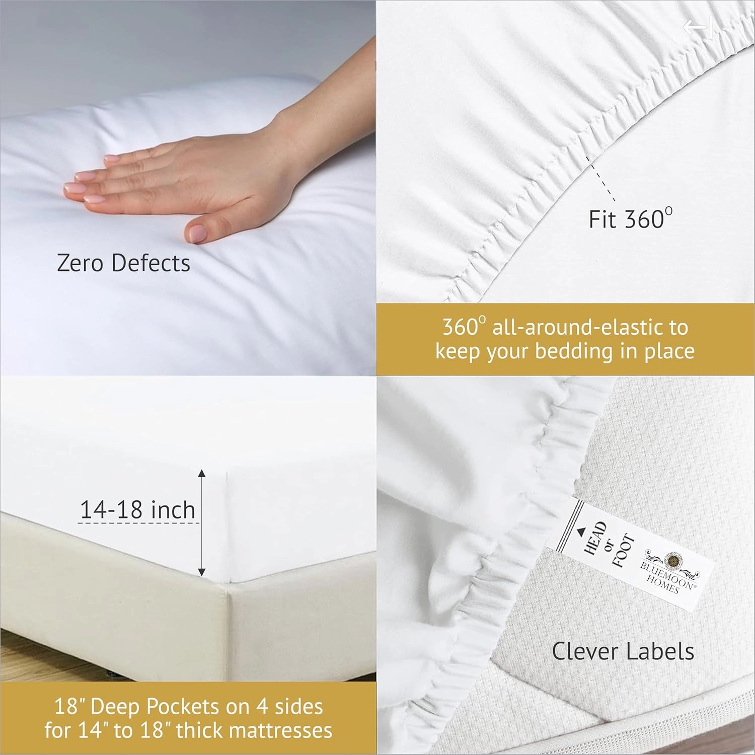 Bluemoon Homes 1000 Thread Count Egyptian Cotton Sheets - Luxury King Size Sheet Set, 4Pc Sateen Weave, 18" Deep Pocket, Light Grey