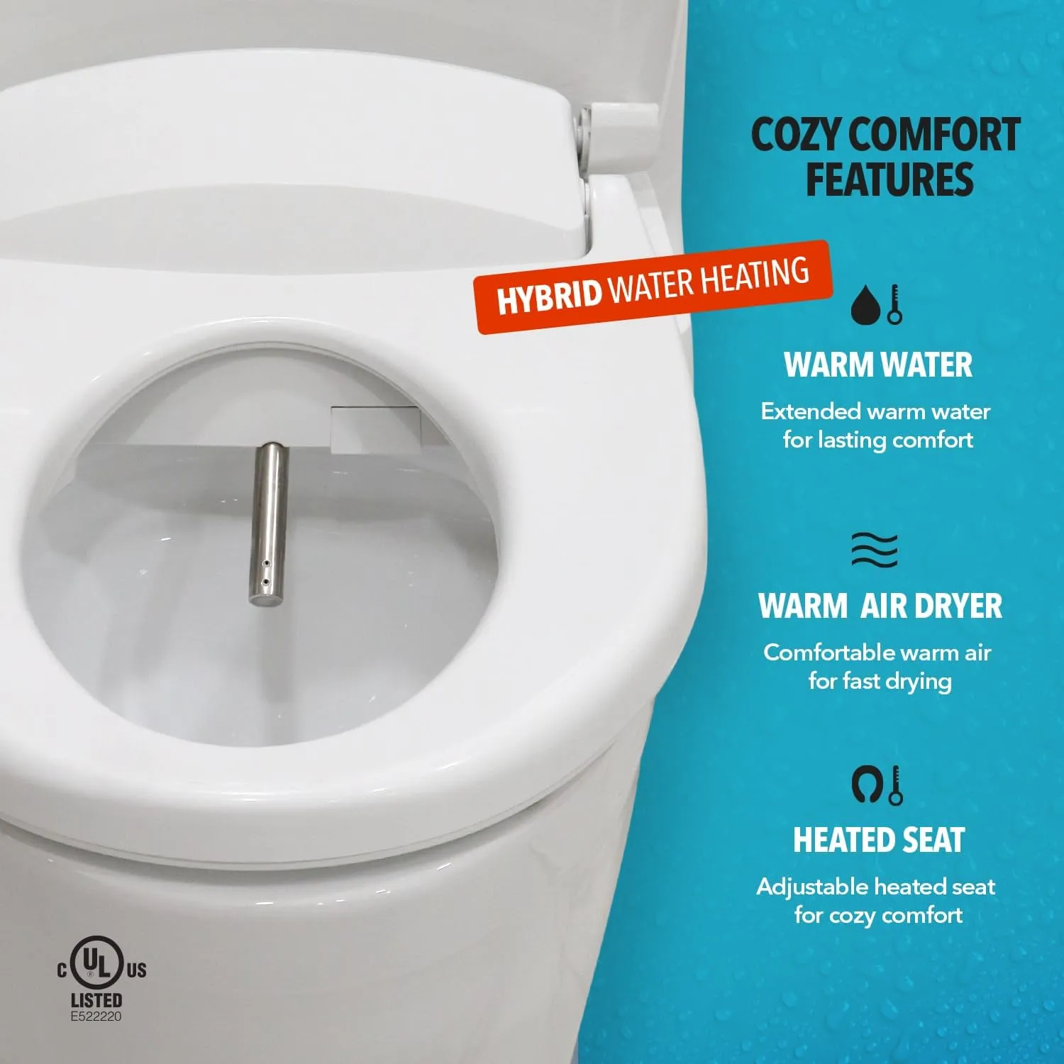 BM-6000 Electric Elongated Bidet for Toilet, Warm Seat & Air Dryer, Warm Water & Pressure, Self-Cleaning, Child Mode, Eco Mode, Night Light, Hybrid Heating, Remote Controller, Soft Close Lid