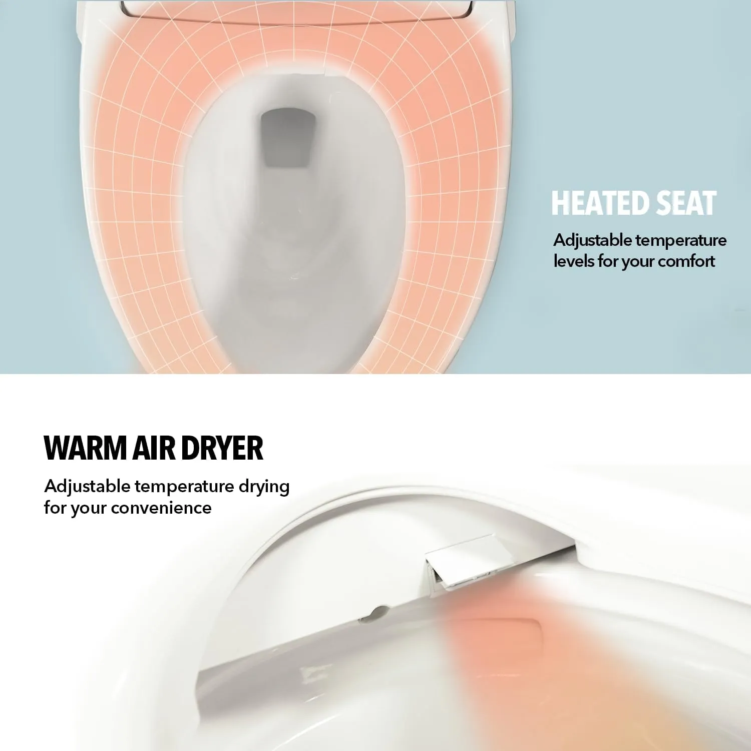 BM-6000 Electric Elongated Bidet for Toilet, Warm Seat & Air Dryer, Warm Water & Pressure, Self-Cleaning, Child Mode, Eco Mode, Night Light, Hybrid Heating, Remote Controller, Soft Close Lid