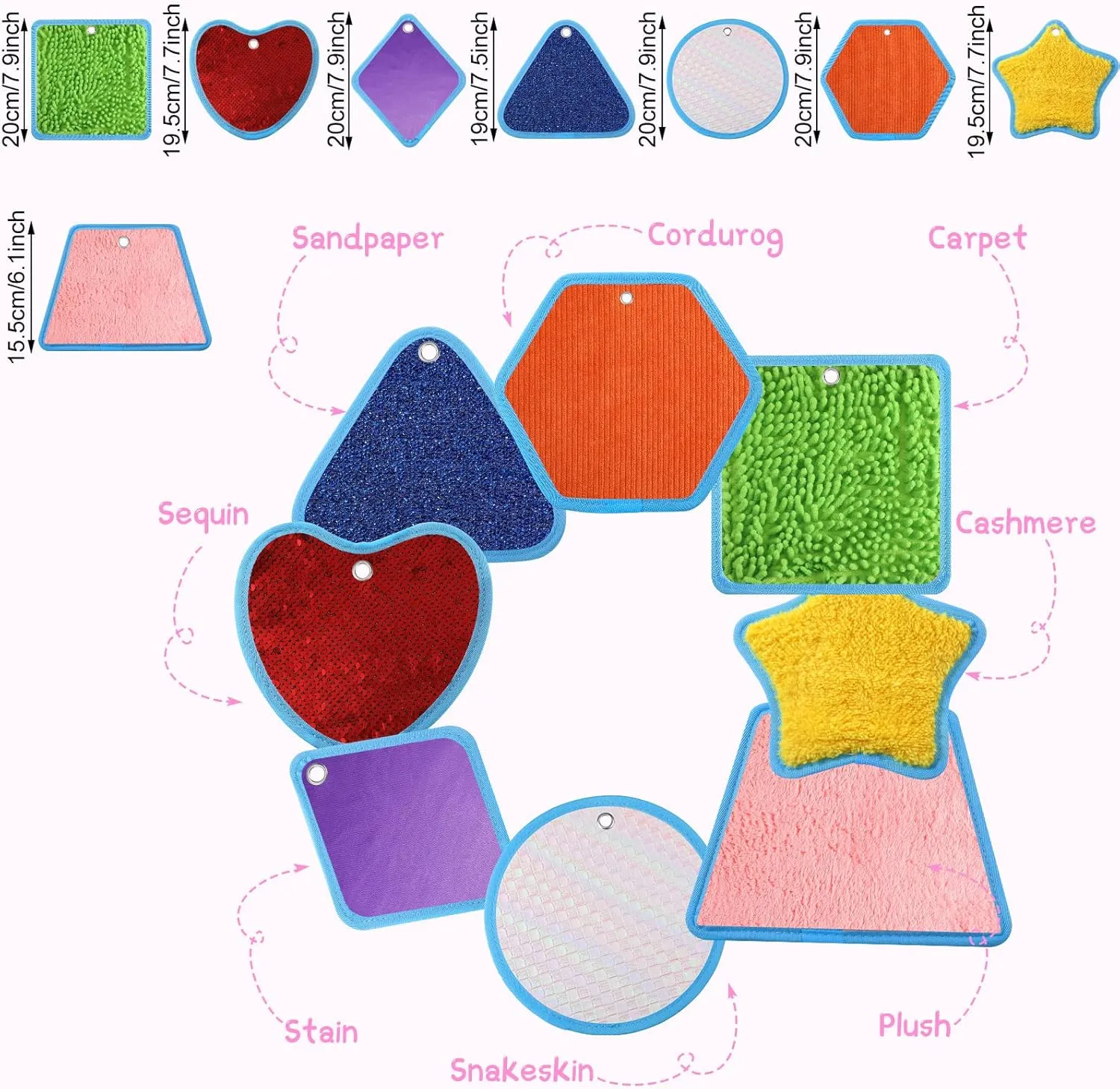 BOAO 8 Set Mini Sensory Mats Assorted Textured Play Mats Sensory Floor Tiles Educational Tactile Toys for Activity(8.7 Inch,Irregular)