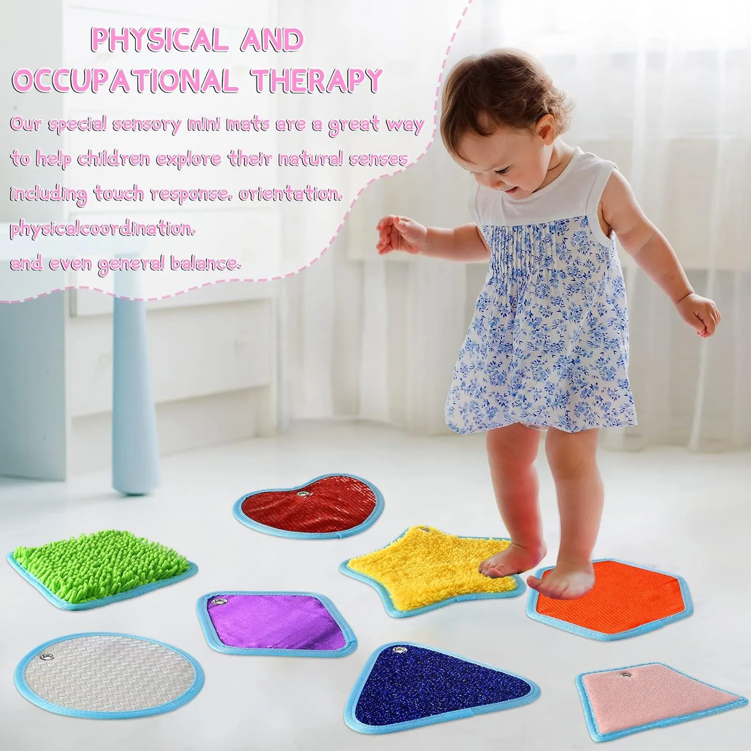 BOAO 8 Set Mini Sensory Mats Assorted Textured Play Mats Sensory Floor Tiles Educational Tactile Toys for Activity(8.7 Inch,Irregular)