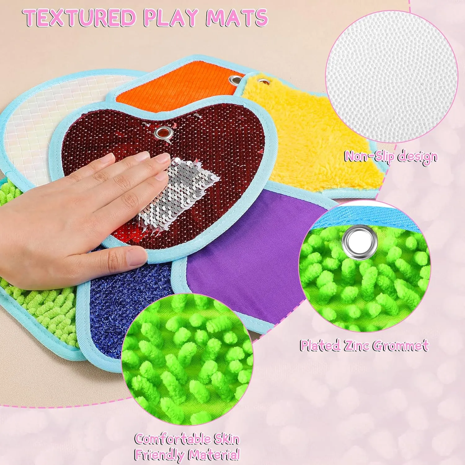BOAO 8 Set Mini Sensory Mats Assorted Textured Play Mats Sensory Floor Tiles Educational Tactile Toys for Activity(8.7 Inch,Irregular)