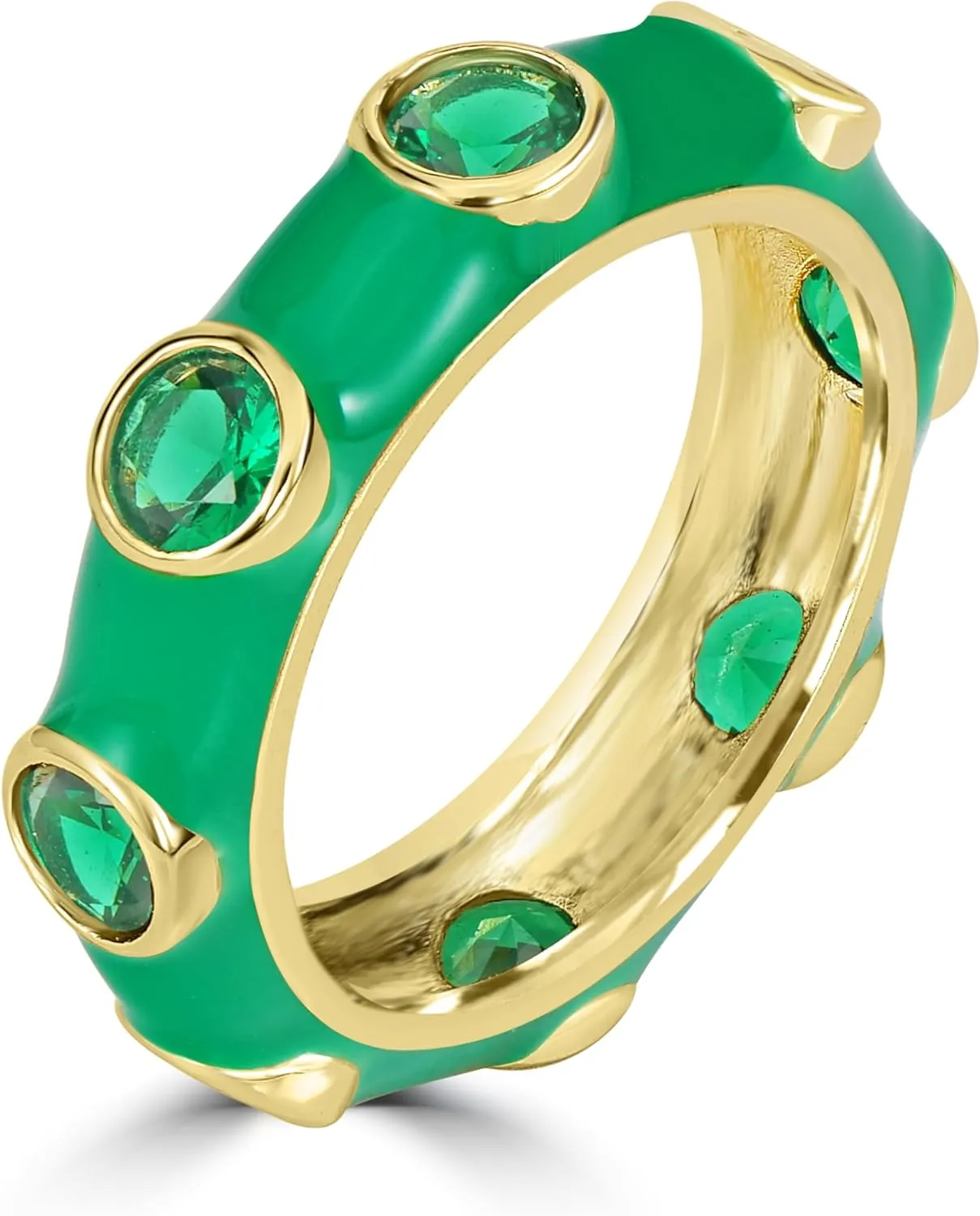 Bob Mackie Jewelry Gold over Brass Emerald Green Enamel Green Cubic Zirconia Band Ring, Size 6