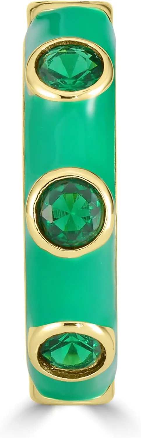 Bob Mackie Jewelry Gold over Brass Emerald Green Enamel Green Cubic Zirconia Band Ring, Size 6
