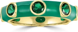 Bob Mackie Jewelry Gold over Brass Emerald Green Enamel Green Cubic Zirconia Band Ring, Size 6