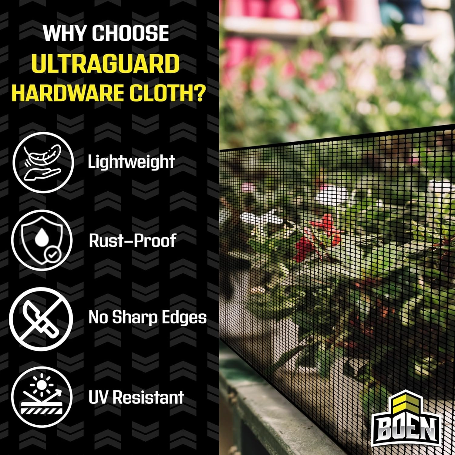 BOEN Plastic Mesh Hardware Netting 2' x 15' Black, Tree Guard Barrier from Rabbits, Deer and Rodents, Deck Guard, Indoor or Outdoor Balcony Safety Net for pet or Child