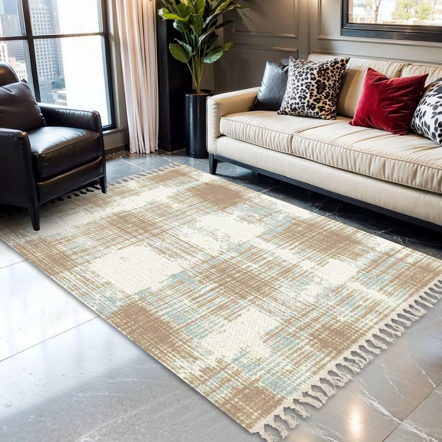 Boho Area Rugs Camel beige trend seamless lines plaid washed texture seamless pattern Washable Rug Nursery Rug Girl Softness Non Slip Nursery Rugs Neutral home decor for living room Bedroom Daycare